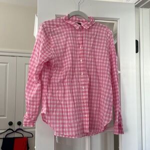 JCREW Linen, Gingham Blouse, Pink, Size 12P